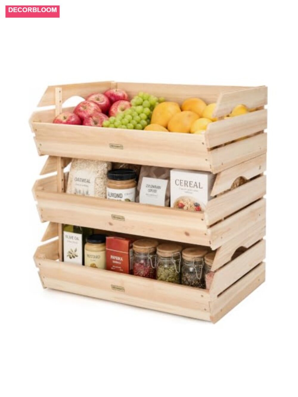 Stackable Wooden Storage Crates Set of 3 Farmhouse Wood Bins